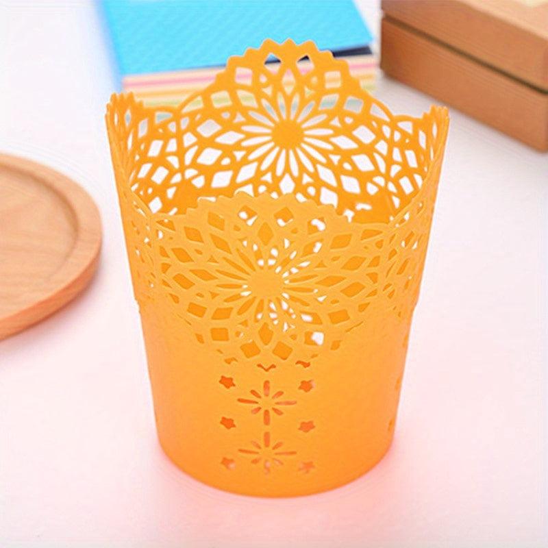 Stationery Lace Plastic Pen Holder Desktop Office Storage Bucket