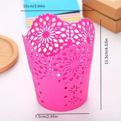 Stationery Lace Plastic Pen Holder Desktop Office Storage Bucket
