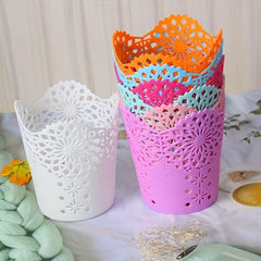 Stationery Lace Plastic Pen Holder Desktop Office Storage Bucket