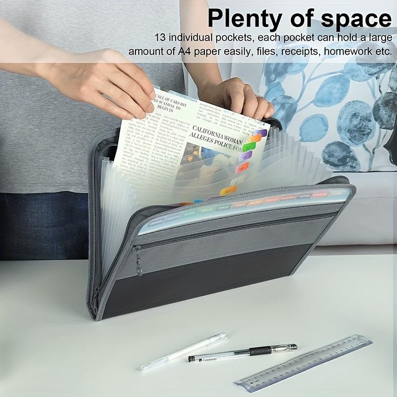 13 Pocket Expanding File Folder Zipper Closure & Colorful Tabs