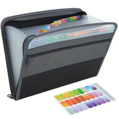 13 Pocket Expanding File Folder Zipper Closure & Colorful Tabs