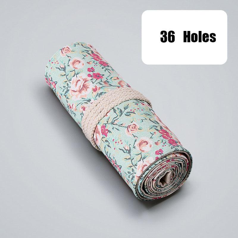 Small Floral Sail Cloth Pencil Curtain 12-72 Hole Pencil Bag Storage