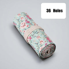 Small Floral Sail Cloth Pencil Curtain 12-72 Hole Pencil Bag Storage