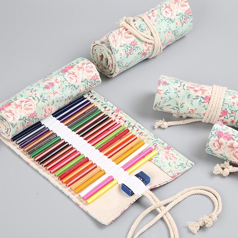 Small Floral Sail Cloth Pencil Curtain 12-72 Hole Pencil Bag Storage