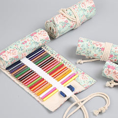 Small Floral Sail Cloth Pencil Curtain 12-72 Hole Pencil Bag Storage