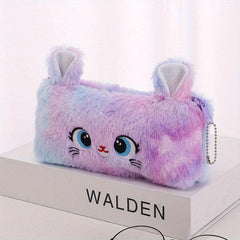 Fluffy Cat Plush Pencil Case Large Capacity Zippered Storage Organizer