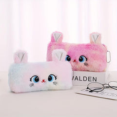 Fluffy Cat Plush Pencil Case Large Capacity Zippered Storage Organizer