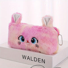Fluffy Cat Plush Pencil Case Large Capacity Zippered Storage Organizer