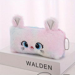Fluffy Cat Plush Pencil Case Large Capacity Zippered Storage Organizer