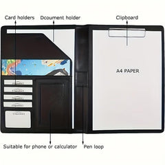 PU Leather Portfolio Folder with Clipboard Clip