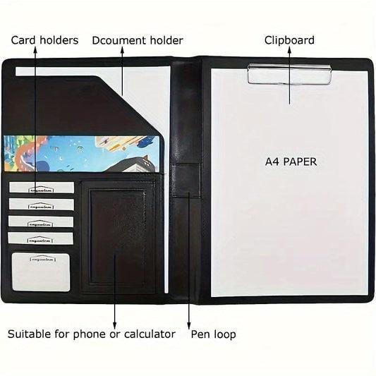 PU Leather Portfolio Folder with Clipboard Clip