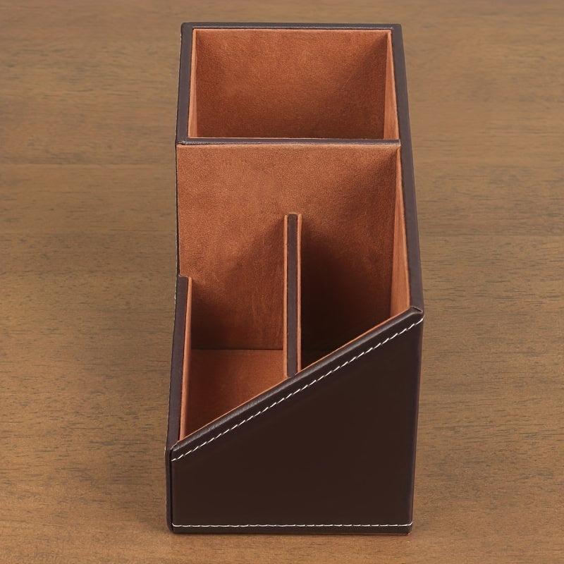 Stylish Leather Desktop Organizer & Remote Control Holder
