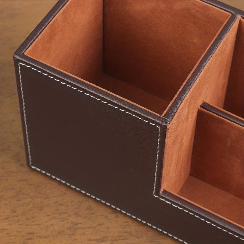 Stylish Leather Desktop Organizer & Remote Control Holder