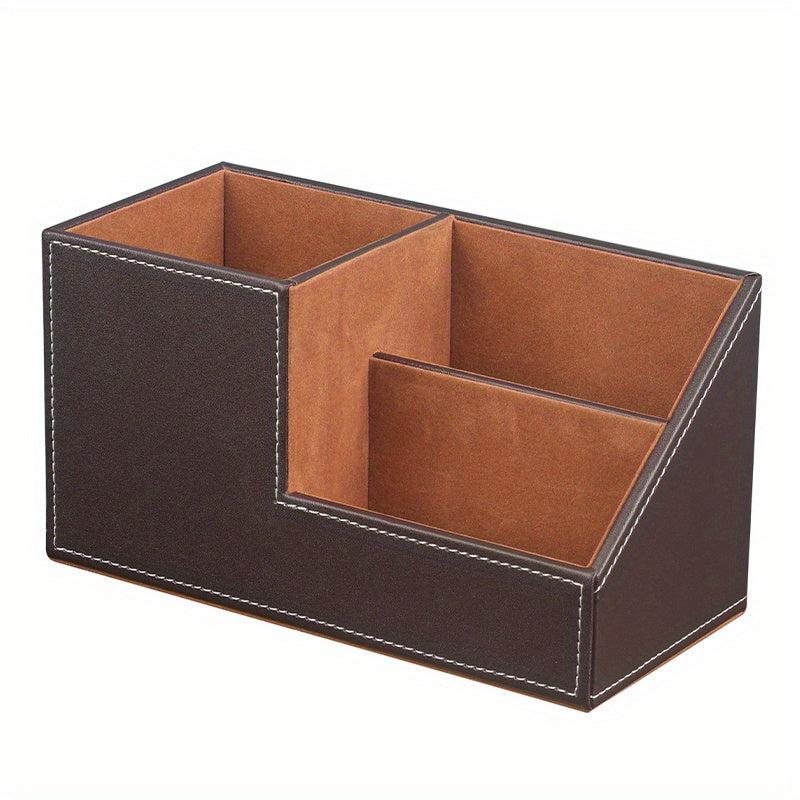 Stylish Leather Desktop Organizer & Remote Control Holder