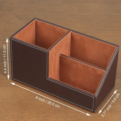 Stylish Leather Desktop Organizer & Remote Control Holder