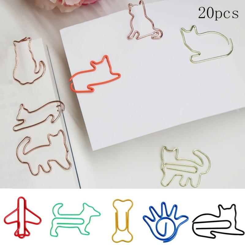 20pcs Cat Shaped Paper Clips for School & Office Supplies