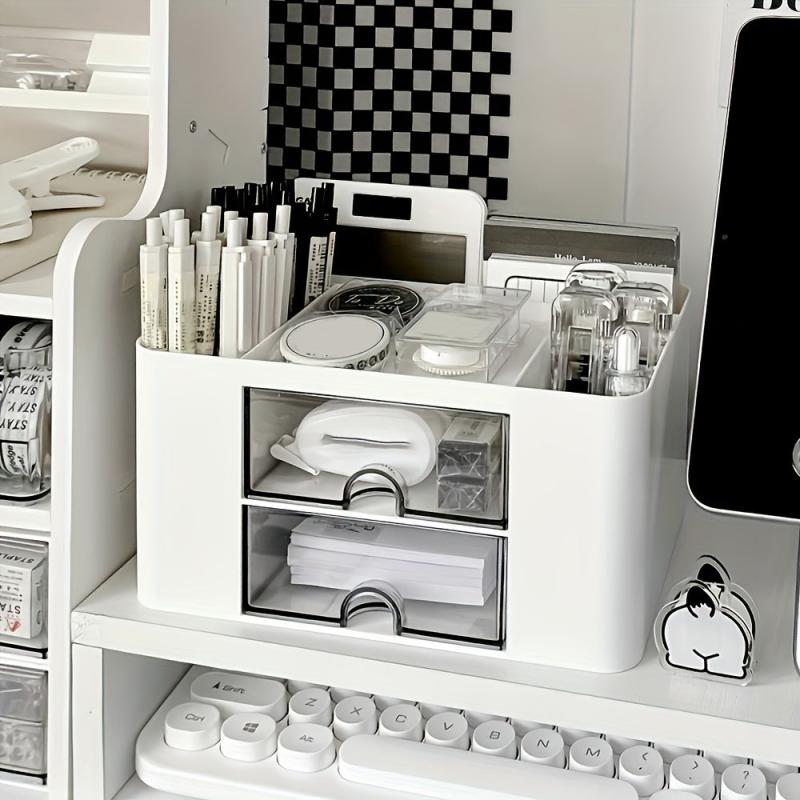 Nordic Desk Drawer Office Storage Box Double Layer Plastic Women Cosmetic