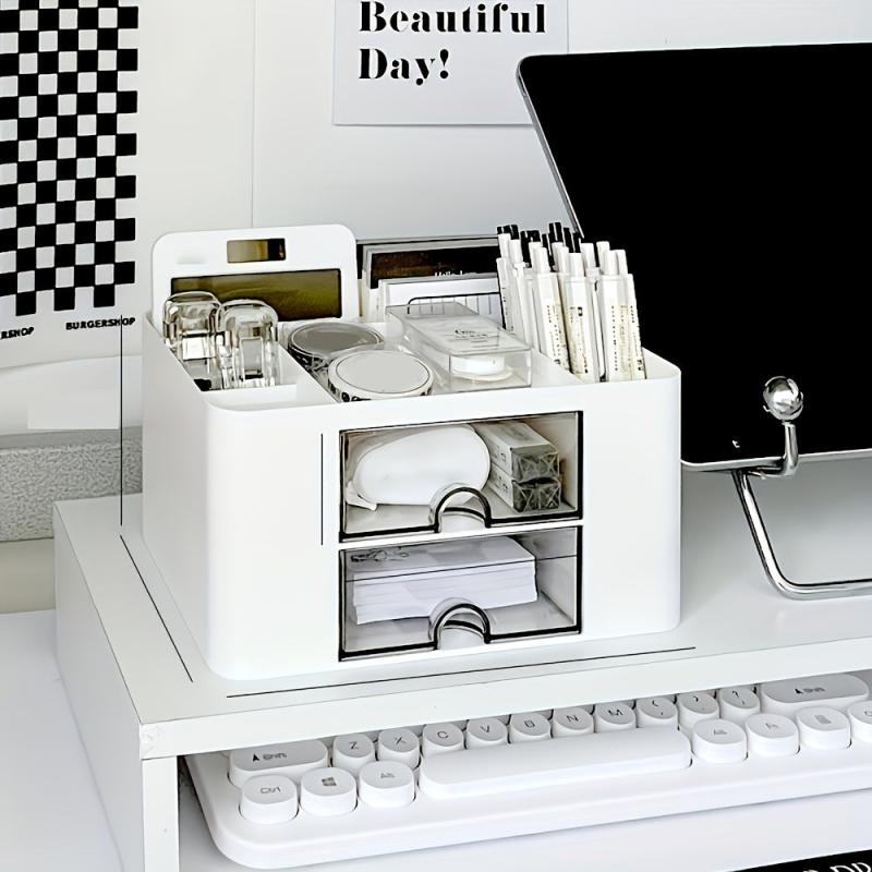 Nordic Desk Drawer Office Storage Box Double Layer Plastic Women Cosmetic