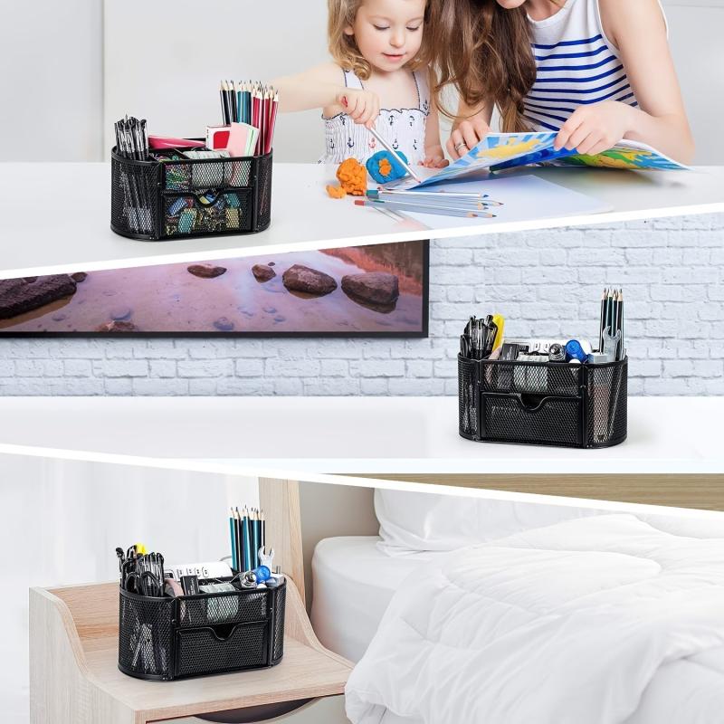 Mesh Desk Pen Organizer Multifunctional Office Supplies Storage Box