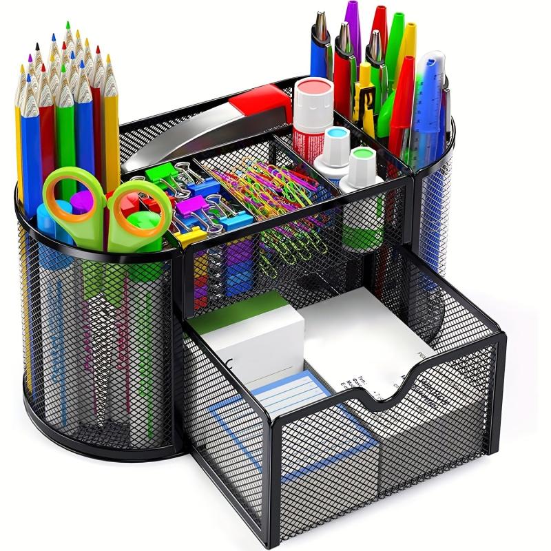 Mesh Desk Pen Organizer Multifunctional Office Supplies Storage Box