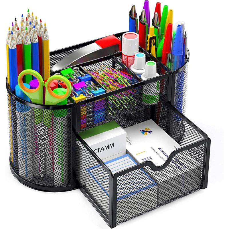 Mesh Desk Pen Organizer Multifunctional Office Supplies Storage Box