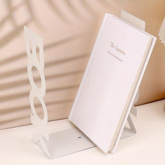 2pcs Metal Hollowed Out L-shaped Book Stand Desktop Bookshelf Iron Book End