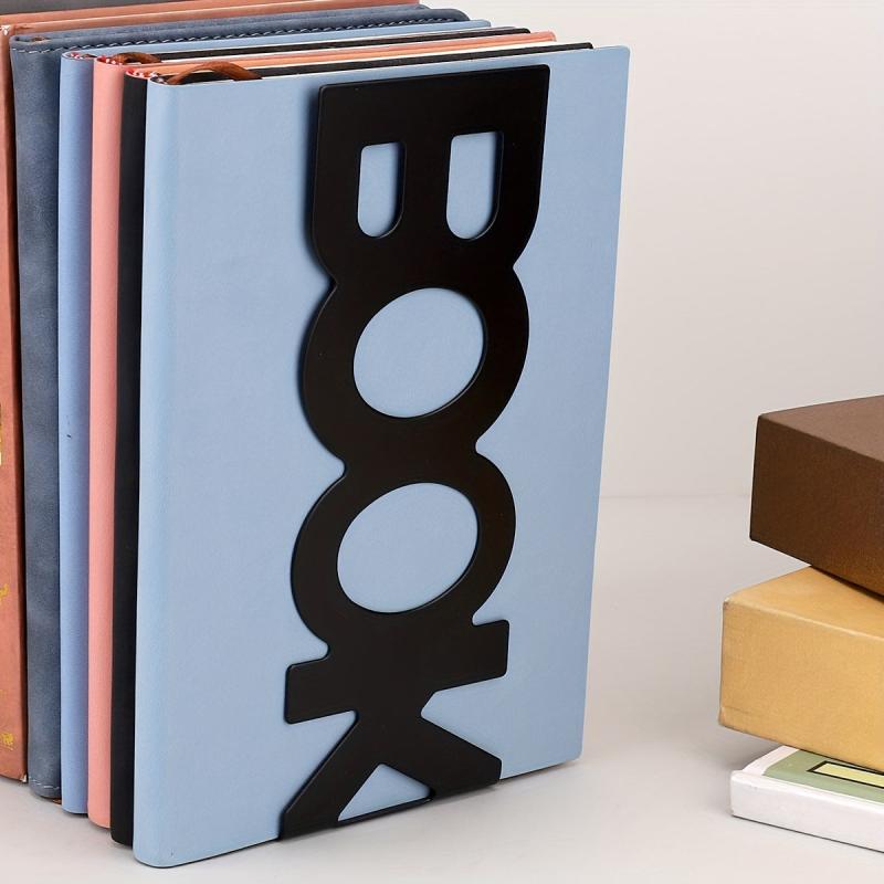 2pcs Metal Hollowed Out L-shaped Book Stand Desktop Bookshelf Iron Book End