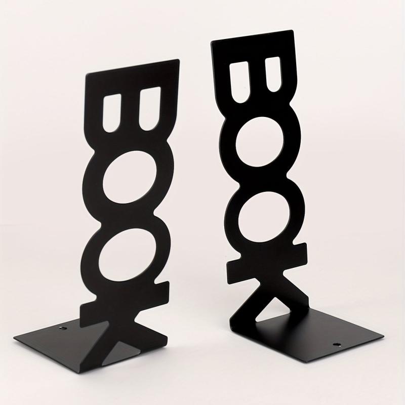 2pcs Metal Hollowed Out L-shaped Book Stand Desktop Bookshelf Iron Book End