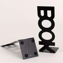 2pcs Metal Hollowed Out L-shaped Book Stand Desktop Bookshelf Iron Book End