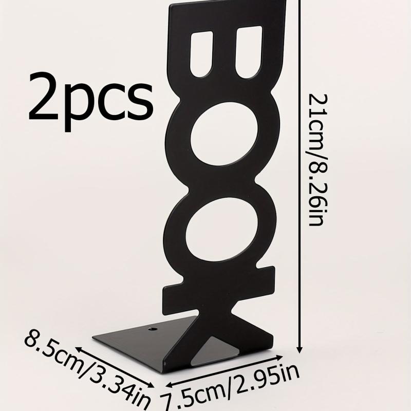 2pcs Metal Hollowed Out L-shaped Book Stand Desktop Bookshelf Iron Book End