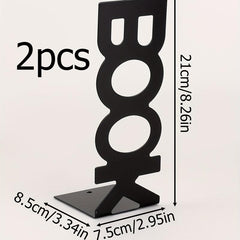 2pcs Metal Hollowed Out L-shaped Book Stand Desktop Bookshelf Iron Book End