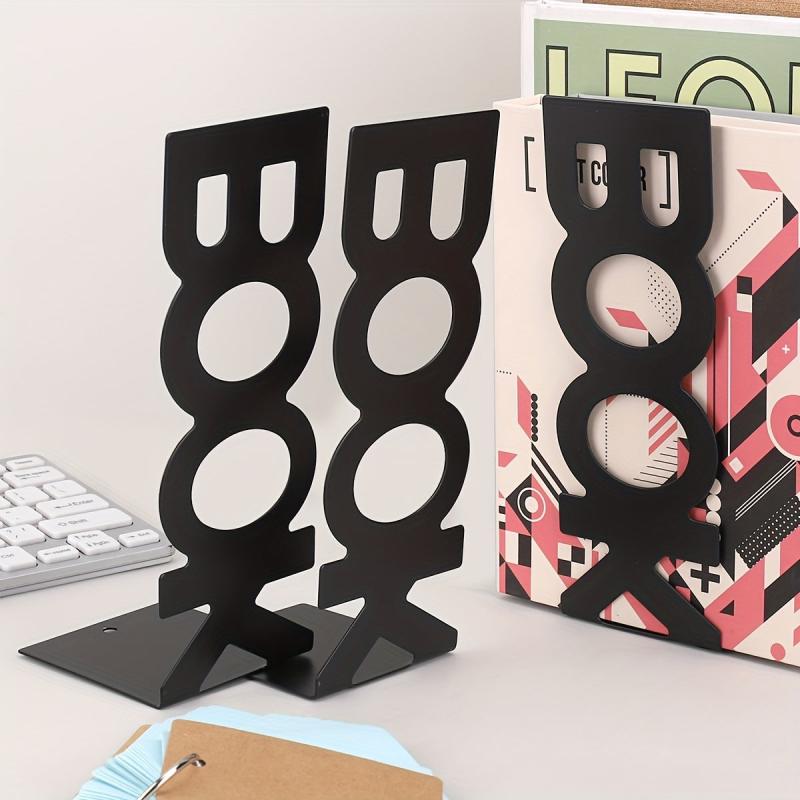 2pcs Metal Hollowed Out L-shaped Book Stand Desktop Bookshelf Iron Book End