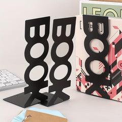 2pcs Metal Hollowed Out L-shaped Book Stand Desktop Bookshelf Iron Book End