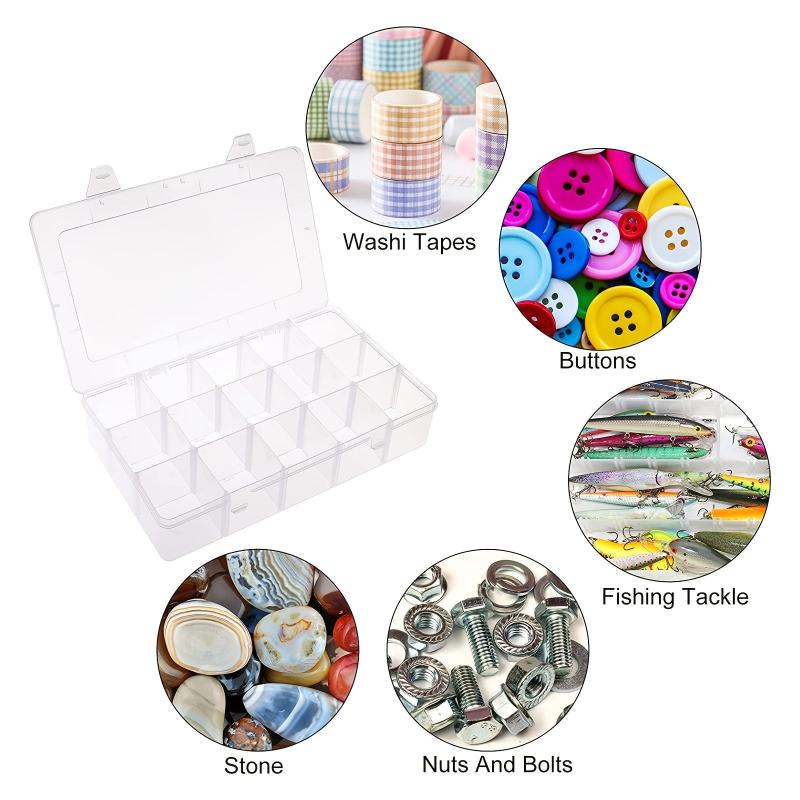 Clear Plastic Organizer Box with Dividers for Jewelry Craft Storage