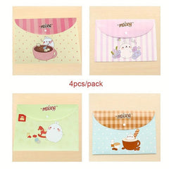 4pcs A4 File Bag Cartoon Animal Floral PVC Folder