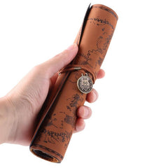 Retro Treasure Map Pencil Case PU Leather Big Capacity Pen Bag