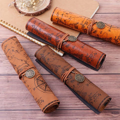 Retro Treasure Map Pencil Case PU Leather Big Capacity Pen Bag