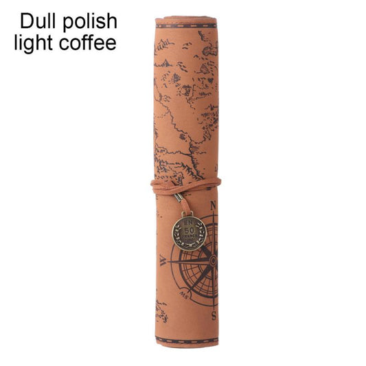 Retro Treasure Map Pencil Case PU Leather Big Capacity Pen Bag