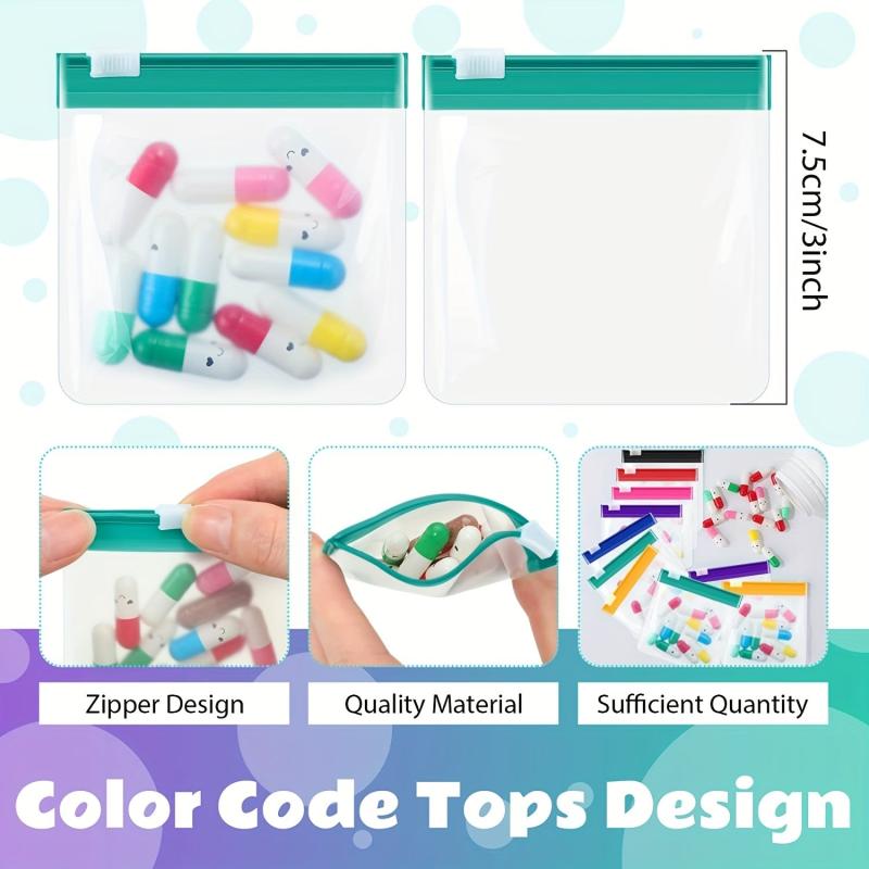 7pcs Reusable Pill Pouch Bags Zippered Pill Pouch Set