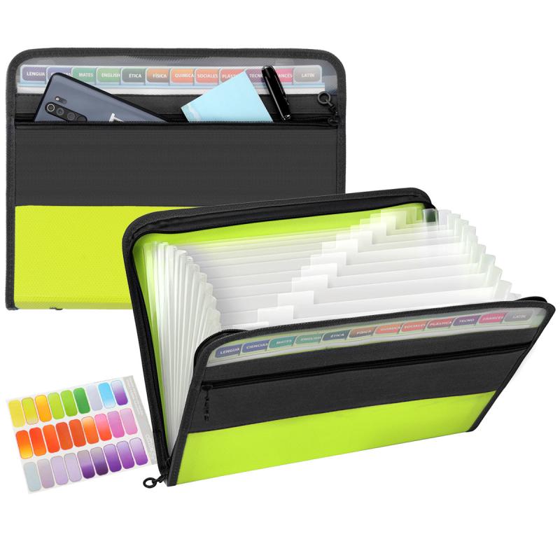 13-Pocket Expanding File Folder with Zip Closure, A4 Size, Colorful Tabs