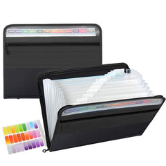 13-Pocket Expanding File Folder with Zip Closure, A4 Size, Colorful Tabs