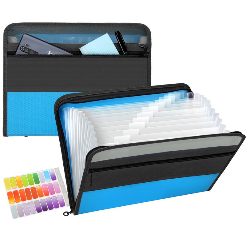 13-Pocket Expanding File Folder with Zip Closure, A4 Size, Colorful Tabs