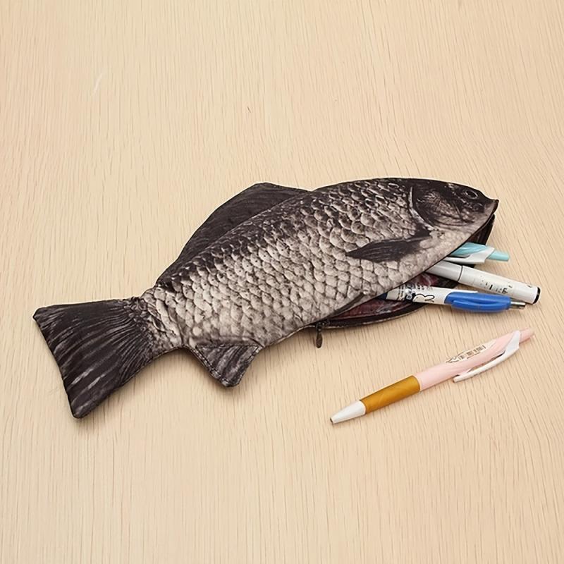 Crucian Pencil Bag Zipper Case Salt Fish Shaped Funny Handbag
