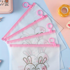 Set Of 4 Cartoon Rabbit Frosted Waterproof Pull Ring Storage Bag