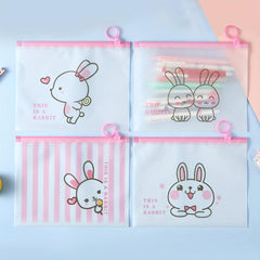 Set Of 4 Cartoon Rabbit Frosted Waterproof Pull Ring Storage Bag