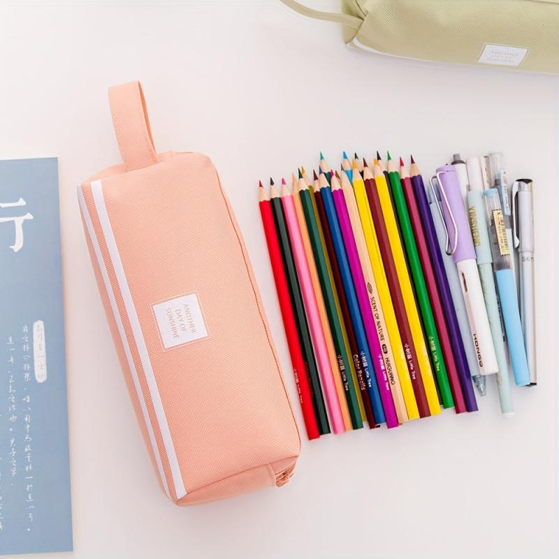 Large Capacity Portable Pencil Bag Double Layer Double Zipper Stationery Bag