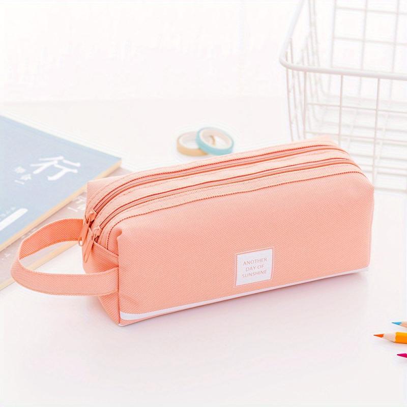 Large Capacity Portable Pencil Bag Double Layer Double Zipper Stationery Bag