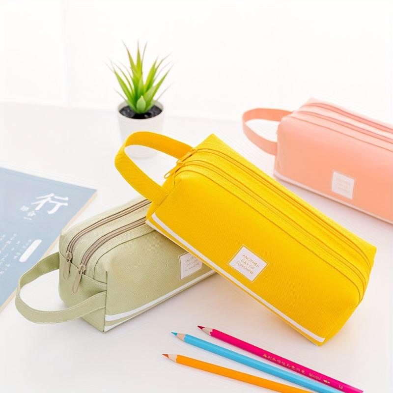 Large Capacity Portable Pencil Bag Double Layer Double Zipper Stationery Bag
