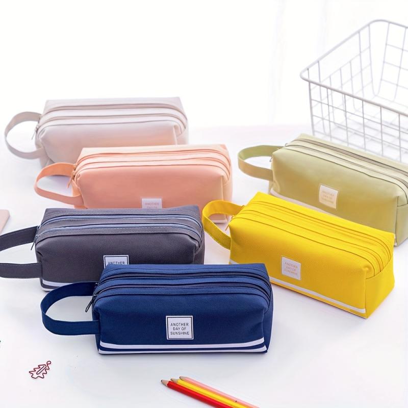 Large Capacity Portable Pencil Bag Double Layer Double Zipper Stationery Bag