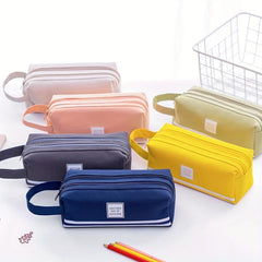 Large Capacity Portable Pencil Bag Double Layer Double Zipper Stationery Bag